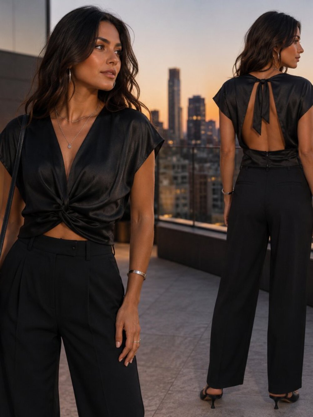 Zara Black Satin Twist Front Crop Top | Small | Open Back | Going Out | Sexy